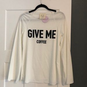 GIVE ME COFFEE graphic crew neck with bell sleeve
